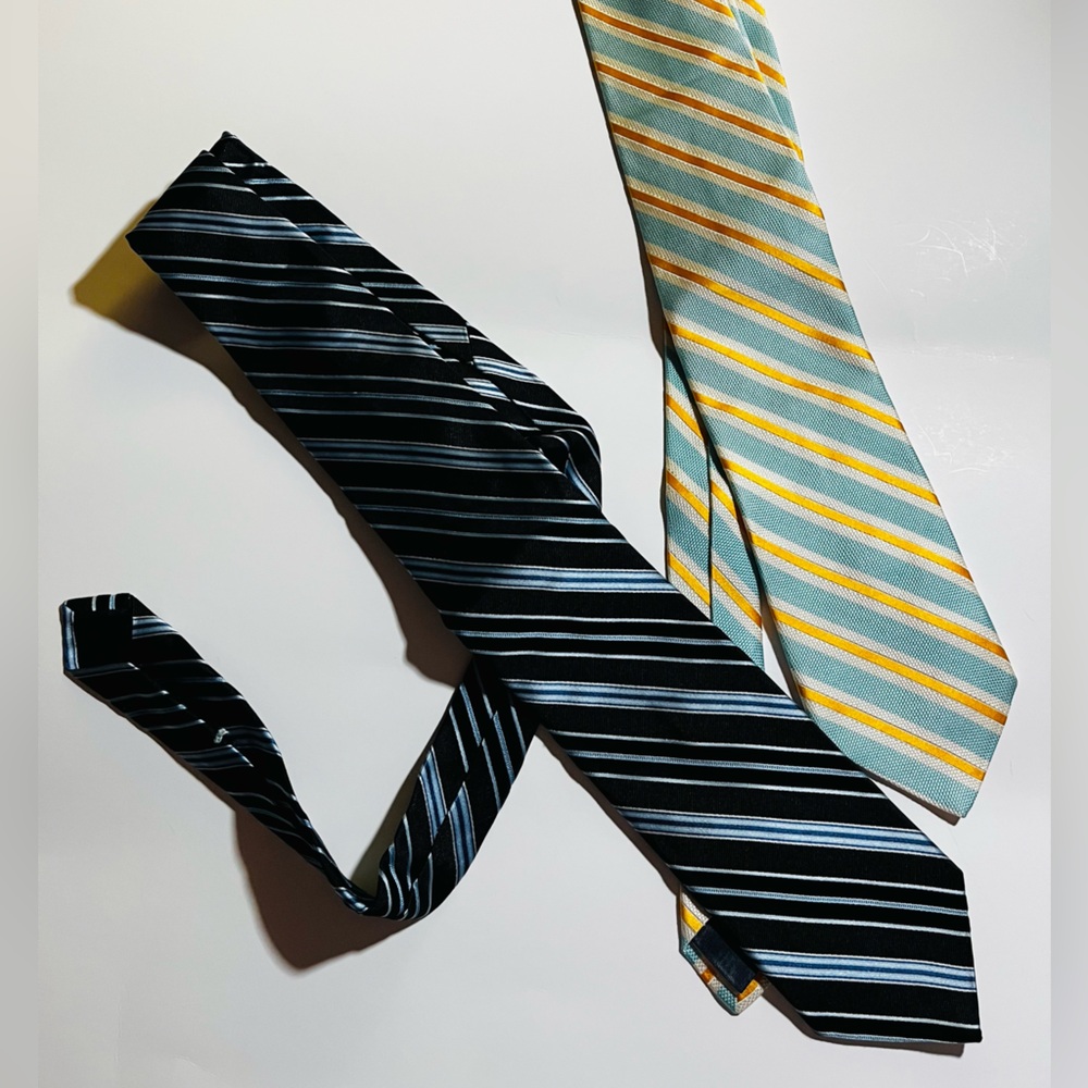 Brooks Brothers Tie Set - Black, Blue, Yellow Striped - Mens Size XL